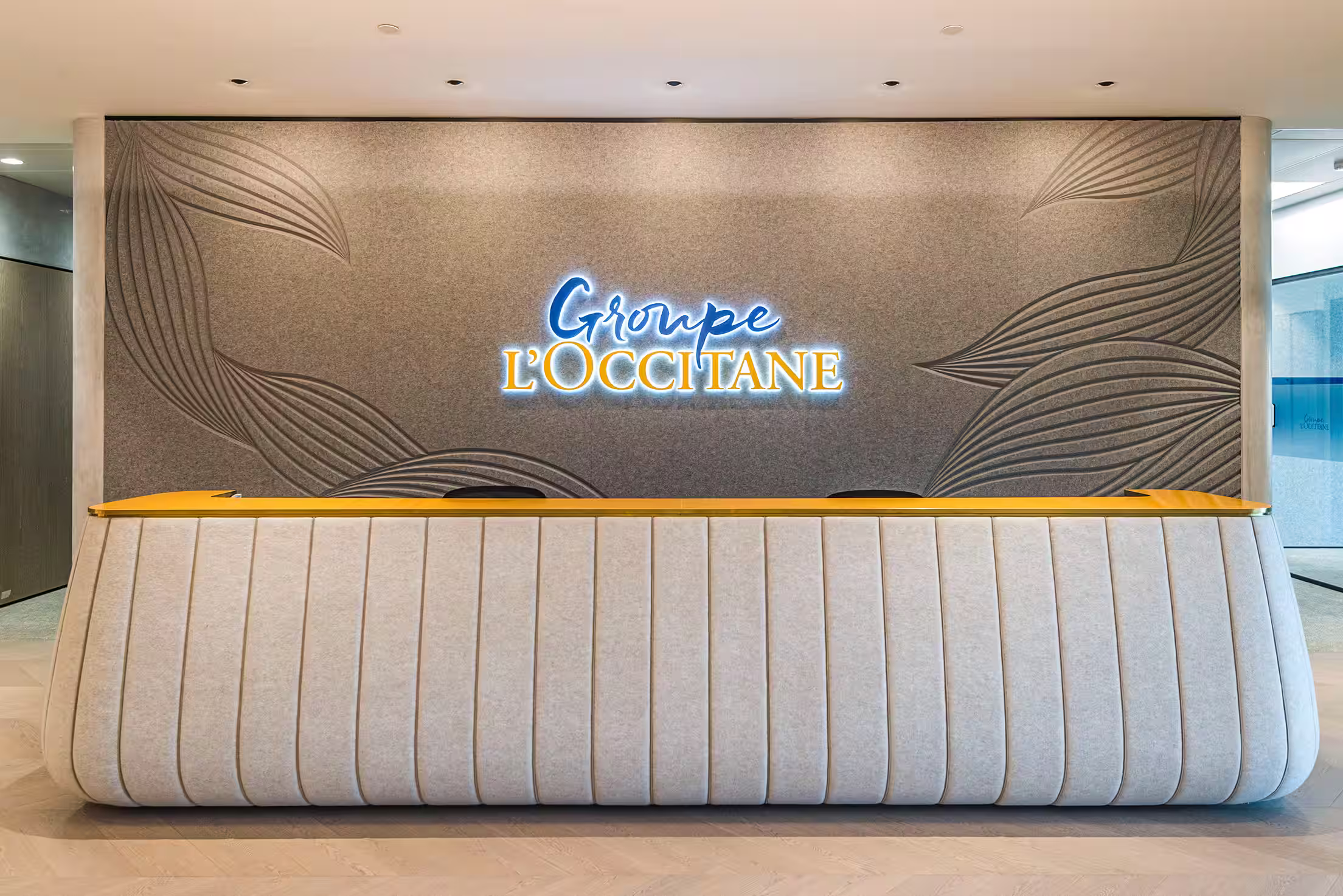 L'Occitane Asia headquarters staircase connecting the two levels at K11 Atelier Hong Kong with feature lighting