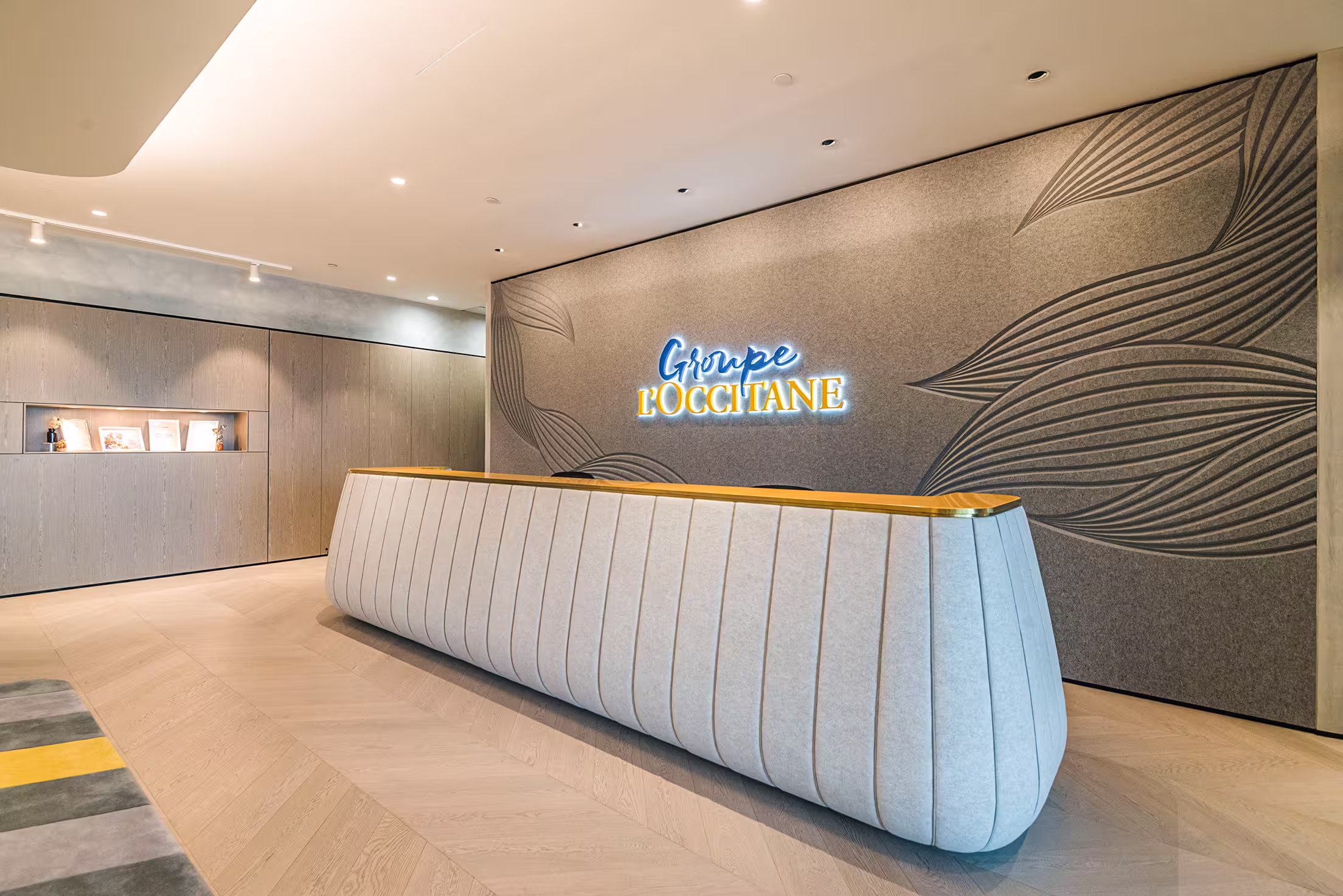 L'Occitane Asia headquarters kitchen and dining area at K11 Atelier Hong Kong with staff social amenities and brand-inspired finishes