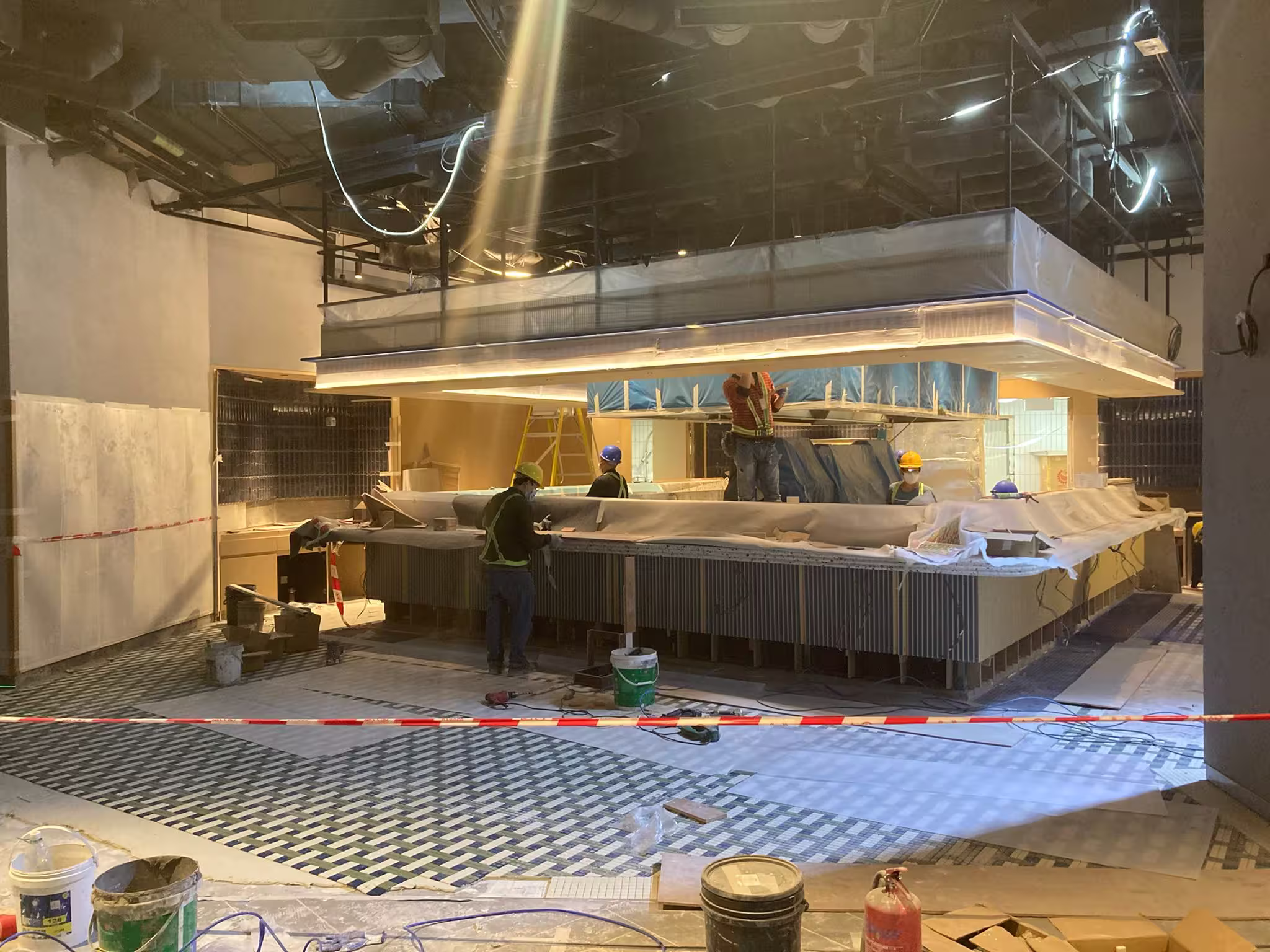 Construction progress photograph of Mian Cart Noodle Bar at Studio City Macau showing interior fitout works during build phase