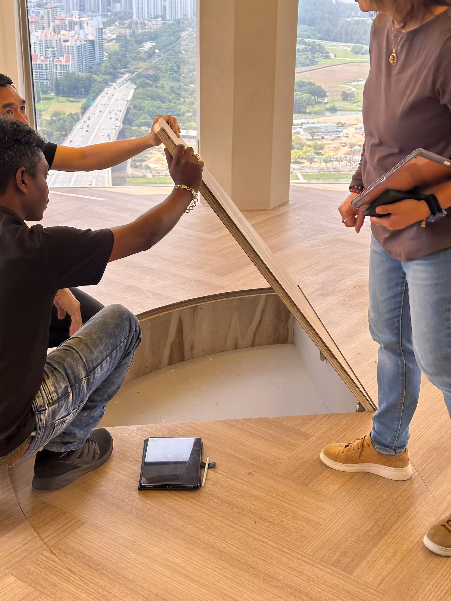 Construction progress photograph of Eastern Pacific Shipping office showing joinery and millwork installation at Millenia Tower Singapore