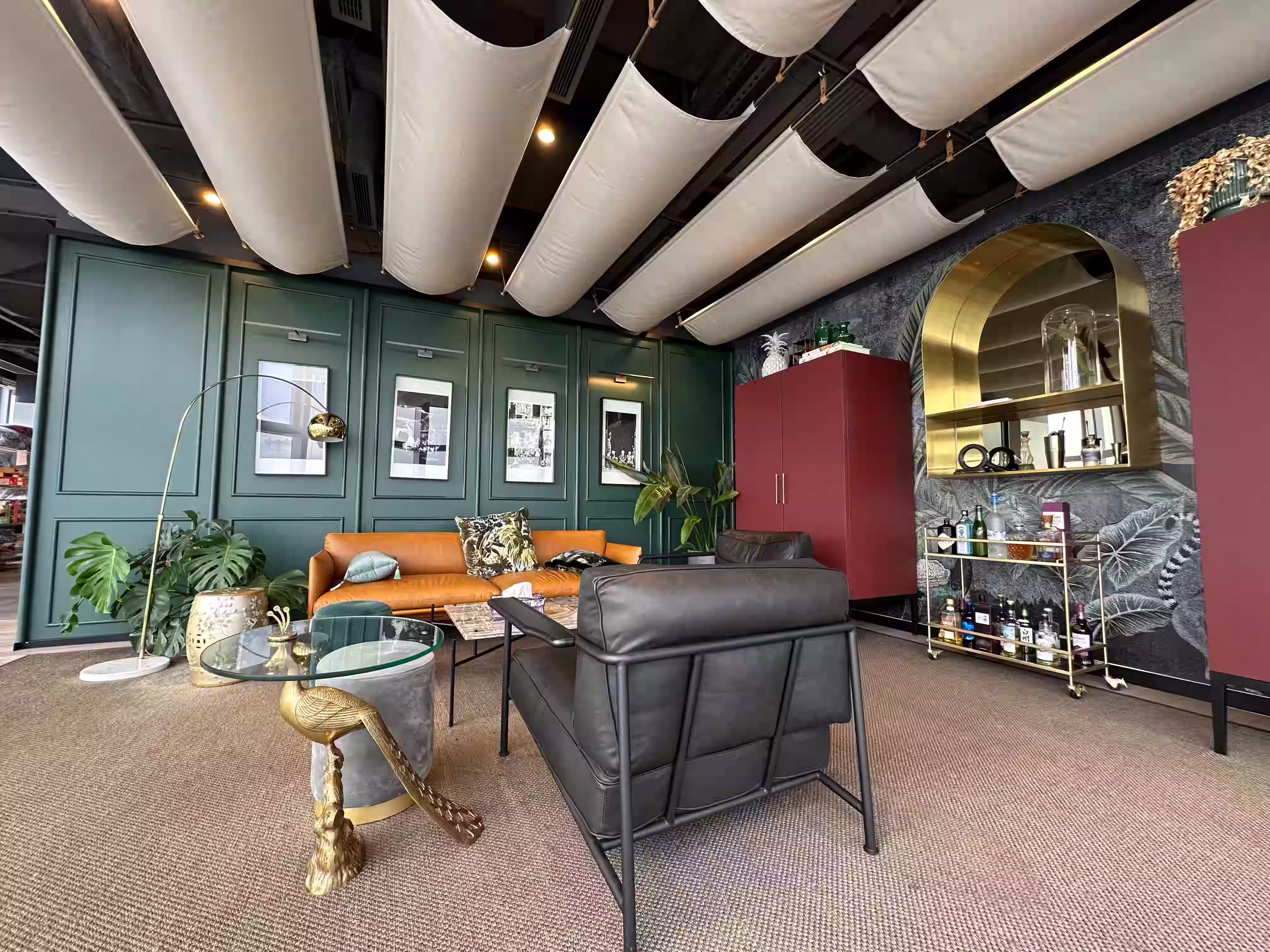 Construction progress photograph of ThreeSixty Group office showing mechanical and electrical services installation overhead