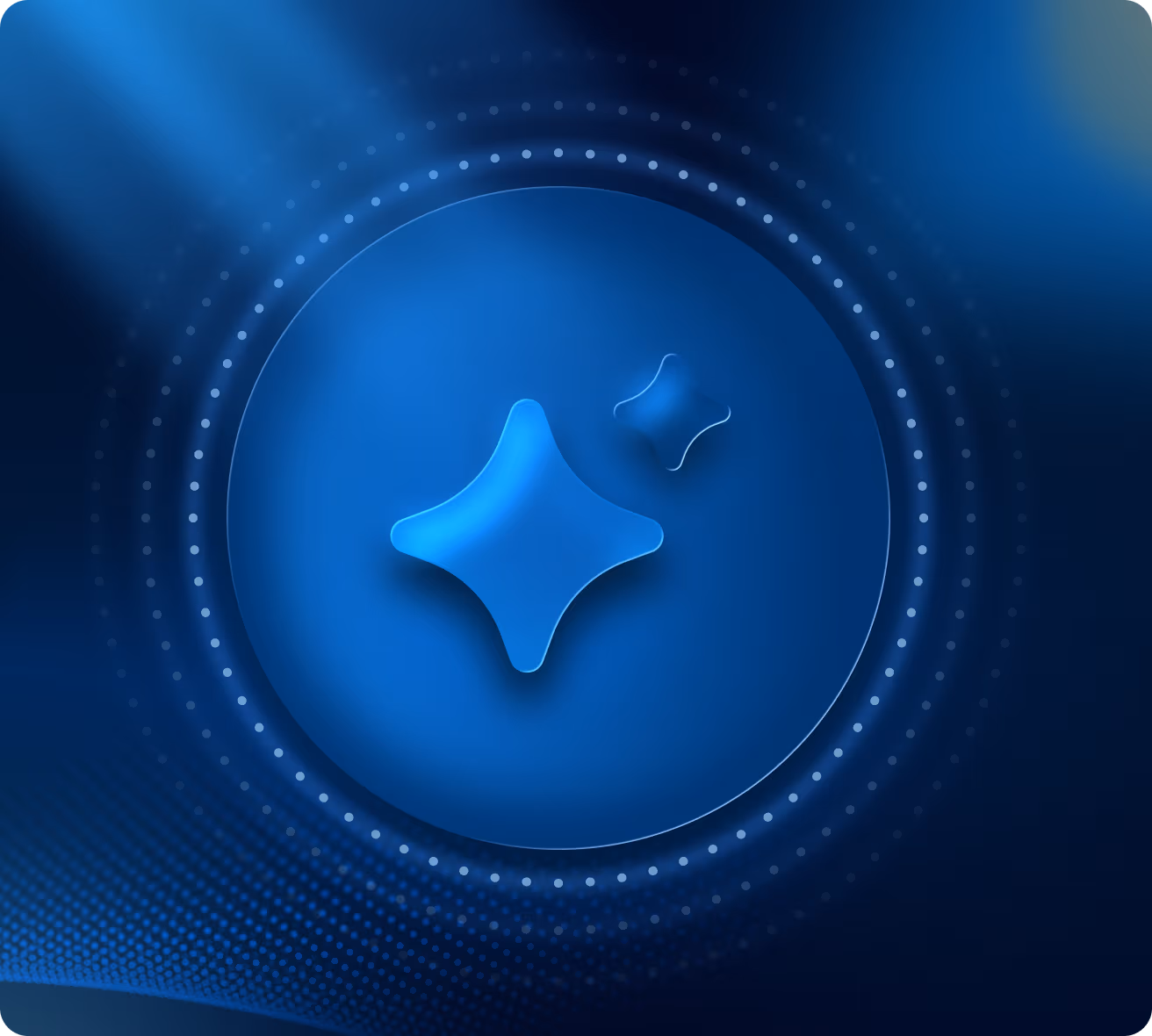 Blue abstract background with circular pattern and glossy diamond shapes in the center.