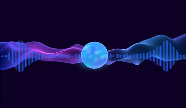 Abstract blue and black waveform with a central glowing horizontal line and light wave patterns above and below.