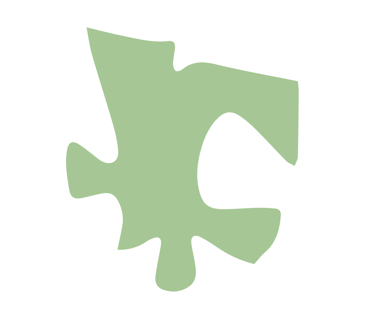 Single light green jigsaw puzzle piece with irregular edges and a cutout on one side.