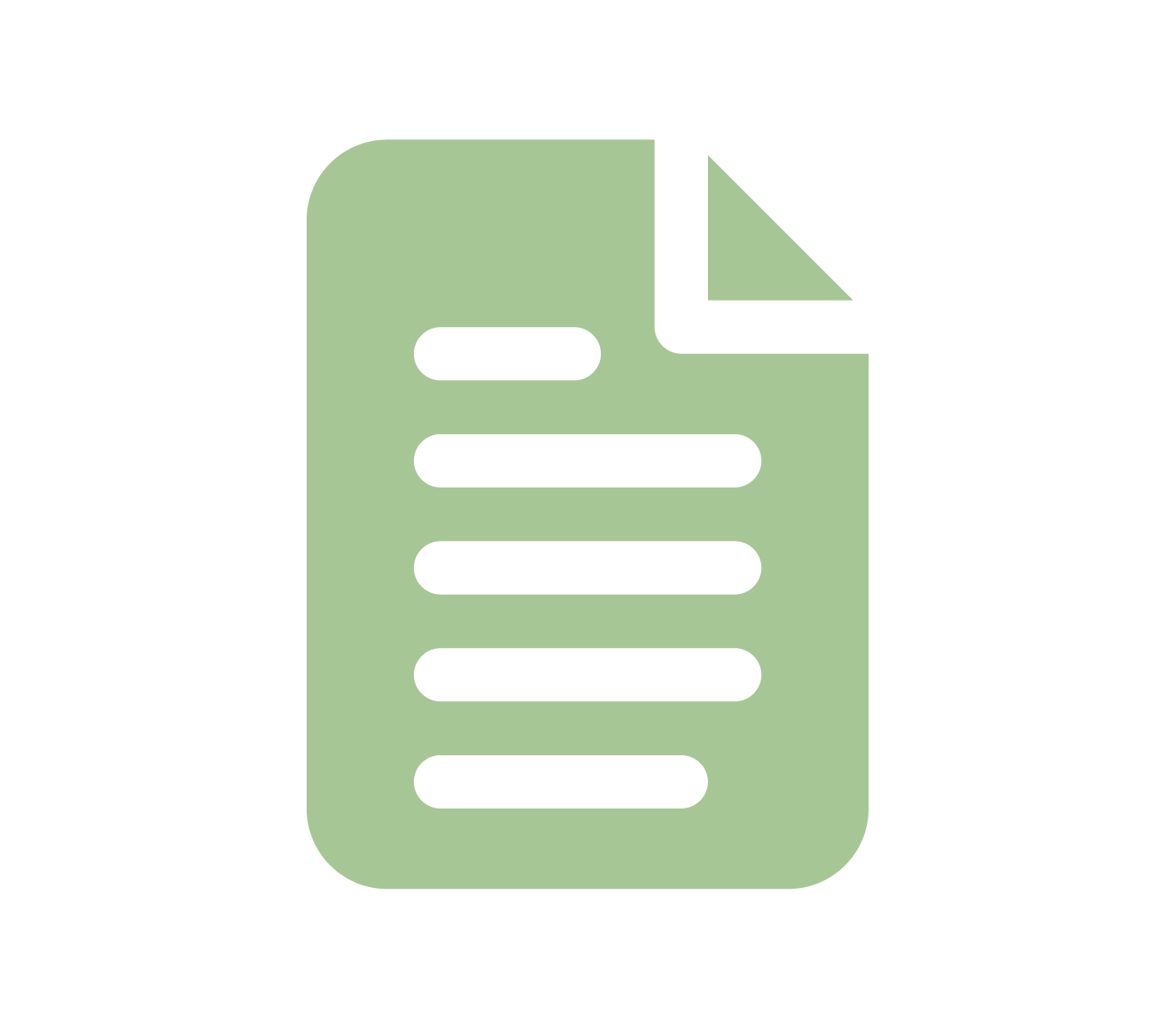 Green icon of a document with lines representing text and a folded corner.
