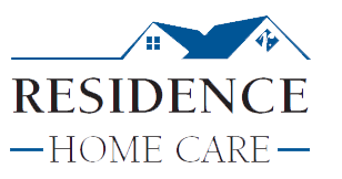 Logo of Residence Home Care featuring stylized rooftops with windows above the text.