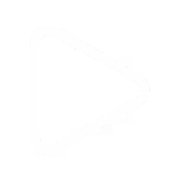 White outlined right-pointing play button icon with rounded corners on black background.