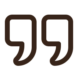 Black quotation marks icon on white background.