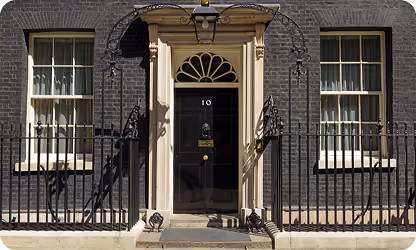 Black door of 10 Downing Street, official residence of UK Prime Minister