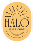 Golden oval logo with sun-like rays for Halo Hair Care brand