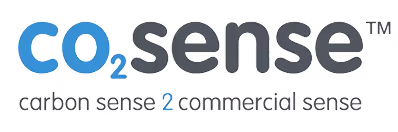 CO2sense logo with blue and gray text about carbon commercial strategy