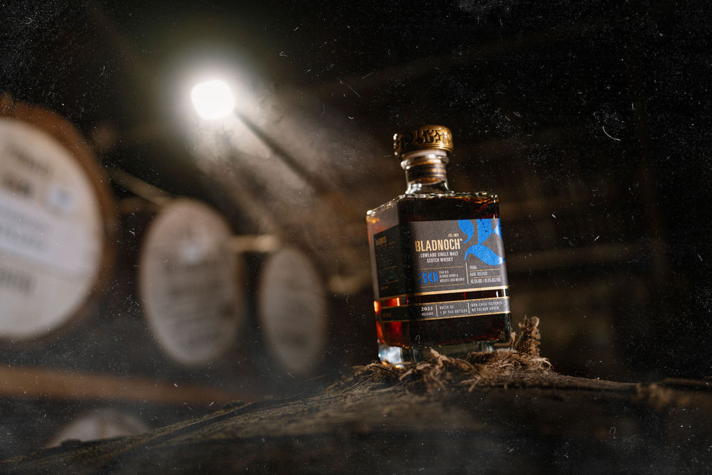 Bladnoch 30 year old whisky on top of a cask in a warehouse at Bladnoch Distillery