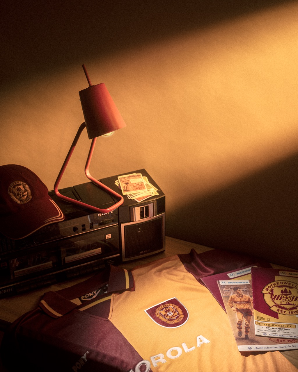 A record player and lamp in the 90s Motherwell set