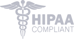 Caduceus symbol next to the text HIPAA Compliant in gray.