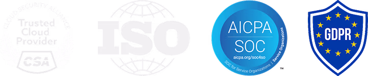 ISO, GDPR, SOC2, and CSA Star compliance badges