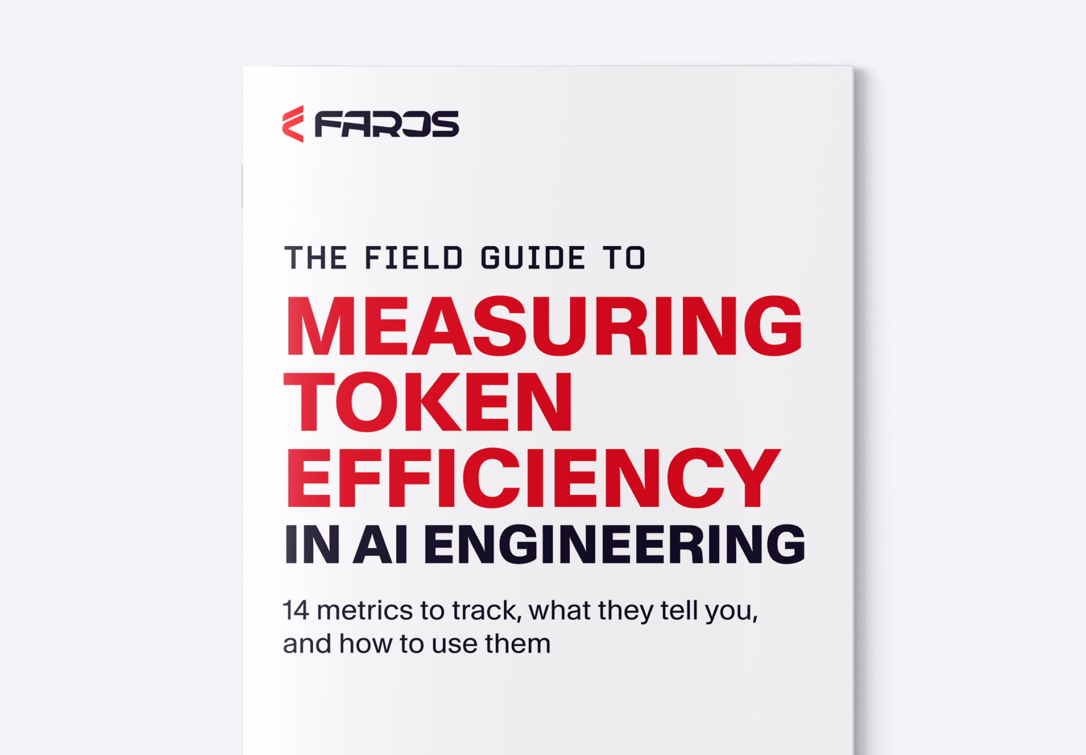 Cover page titled 'The field guide to measuring token efficiency in AI engineering' with 14 key metrics described.