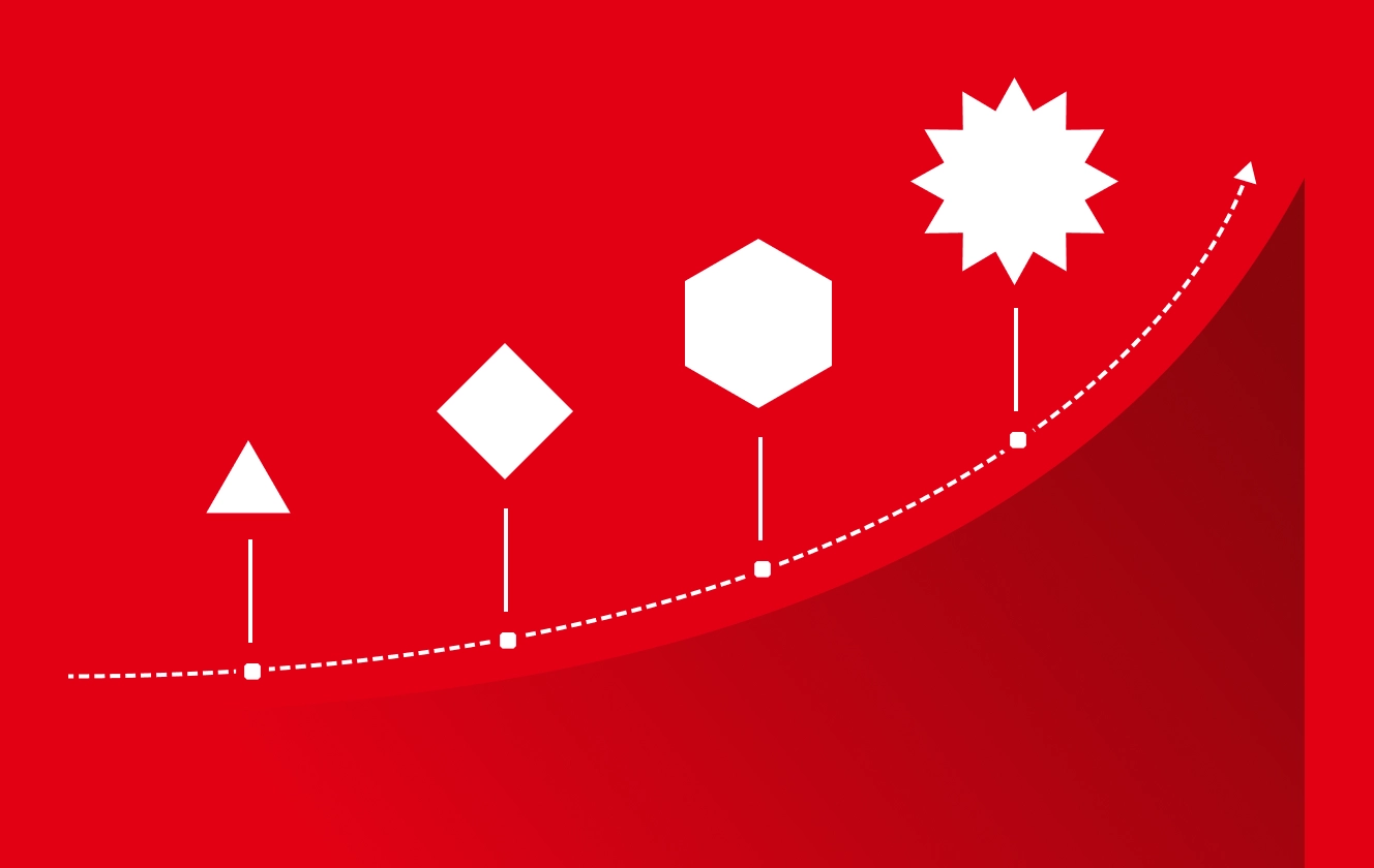 On blue gradient, graphic titled 'The Best Software Engineering Metrics for Every Company Stage' with four shapes representing stages: triangle for Startup, square for Growth, hexagon for Scale-Up, and starburst for Maturity.