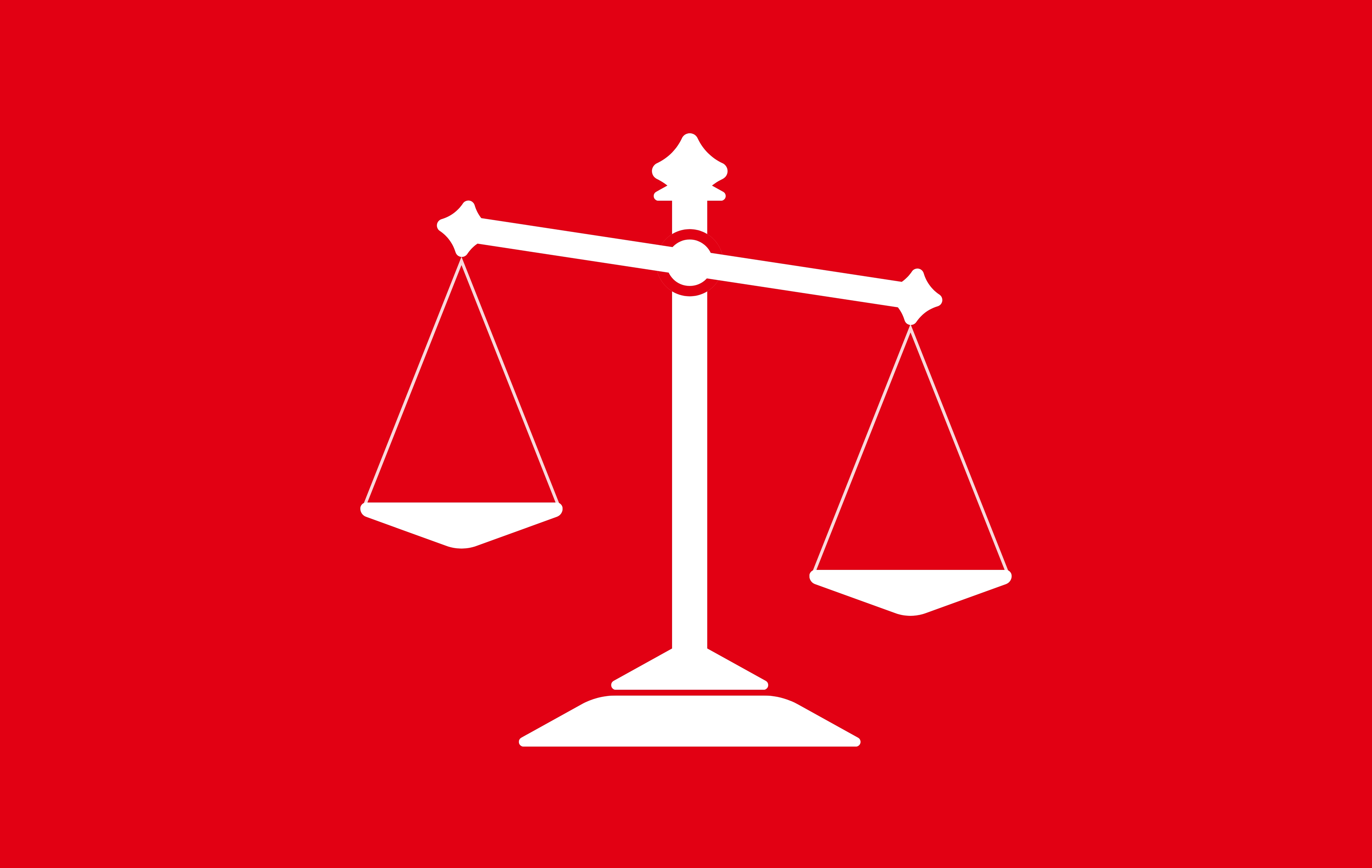 an old-fashion scale tilted slightly to the right on a red background