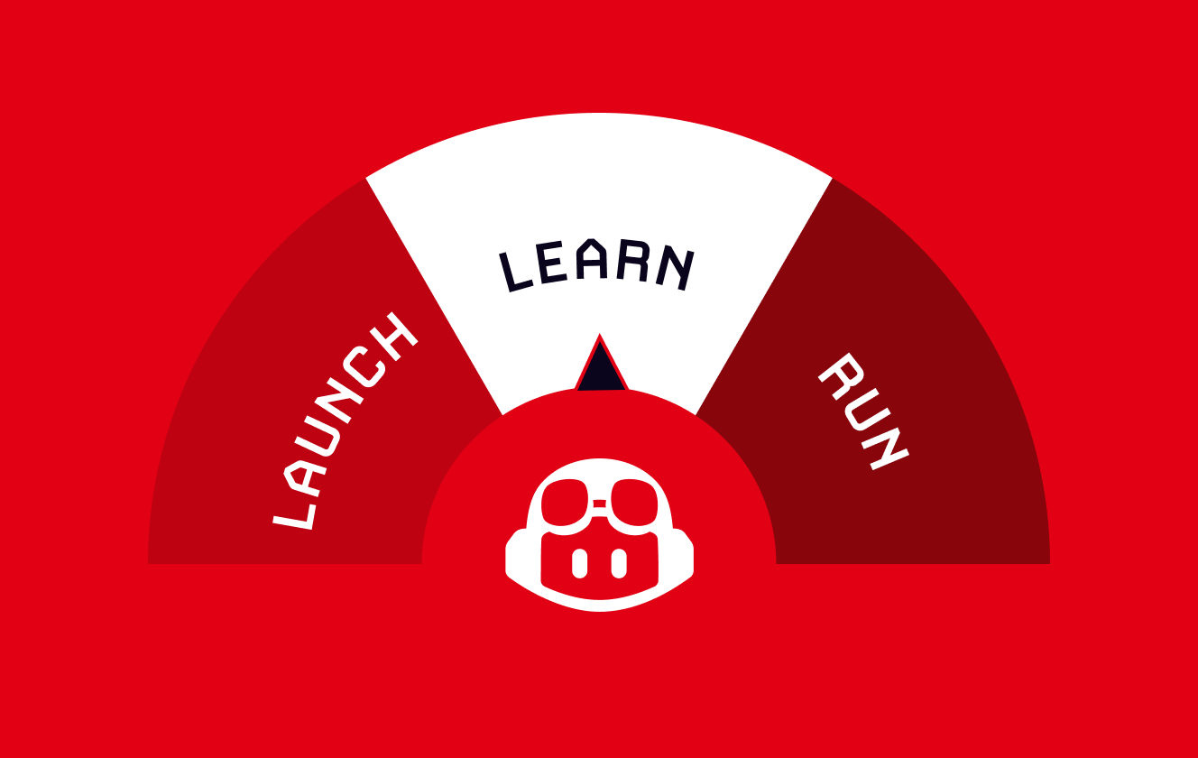 A 3-way gauge depicting the GitHub Copilot logo within the Launch-Learn-Run framework. Focus on Phase 2: GitHub Copilot Best Practices: Learn