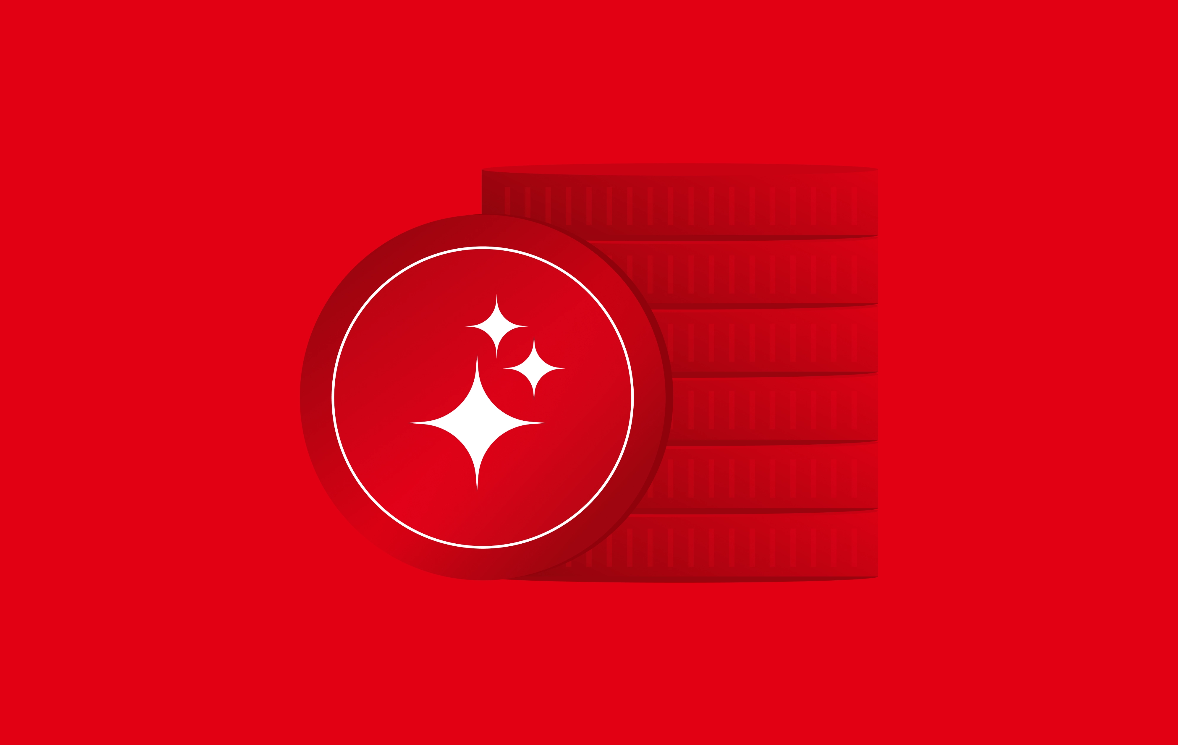 red background with a stack of AI tokens