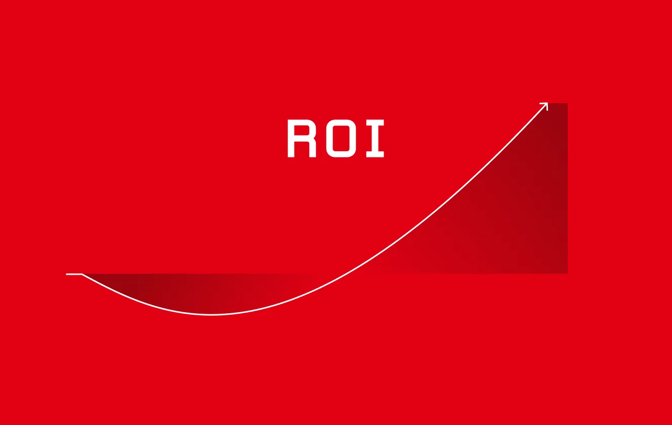 A J-Curve on a red background with the words "ROI"