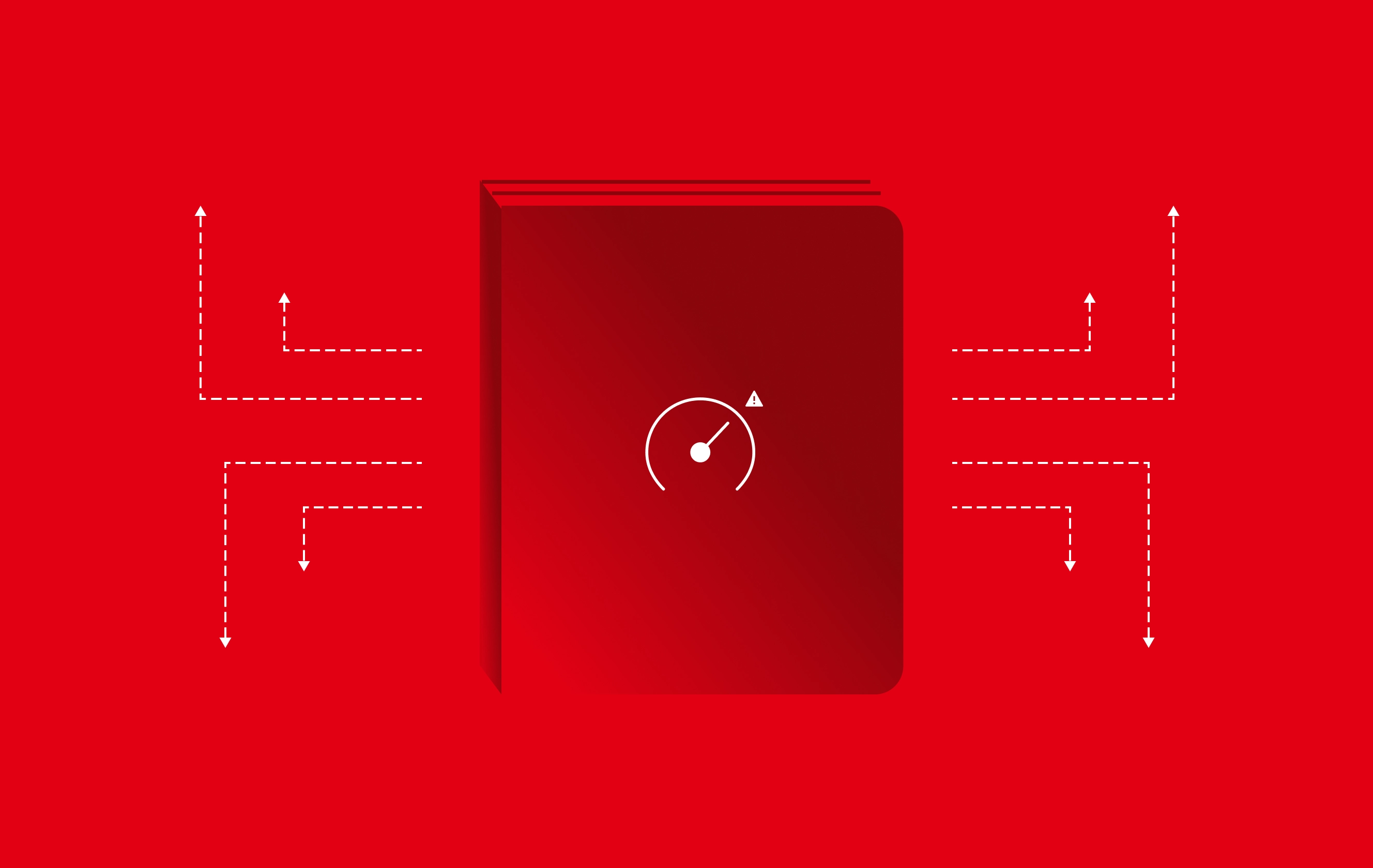 Red report with a speedometer icon and arrows showing upward and downward trends.