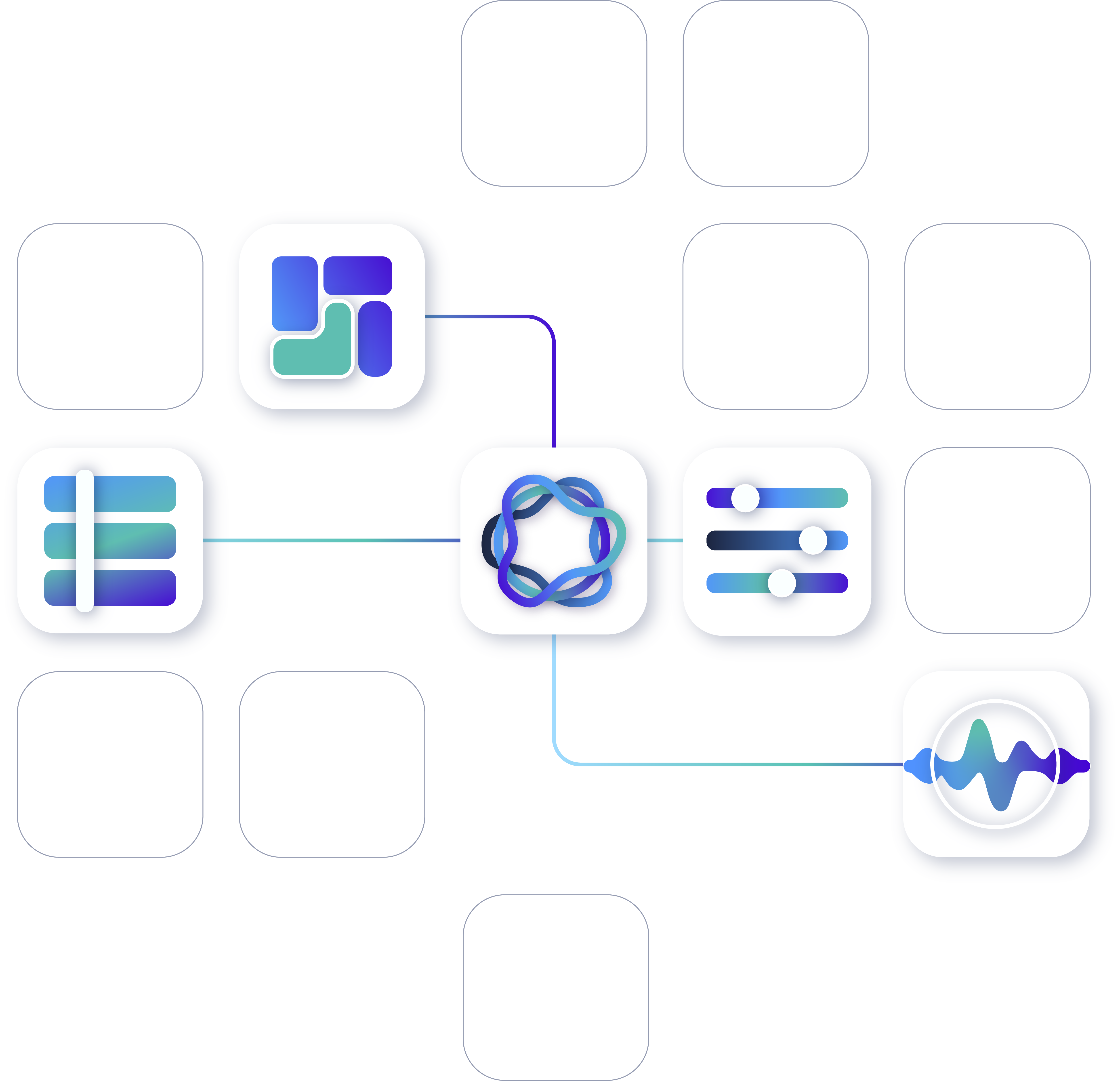 A diagram showing Moodsonic's app and engine icons coming together to form a complete platform. The icons include Control, Design, Author, and Insights.