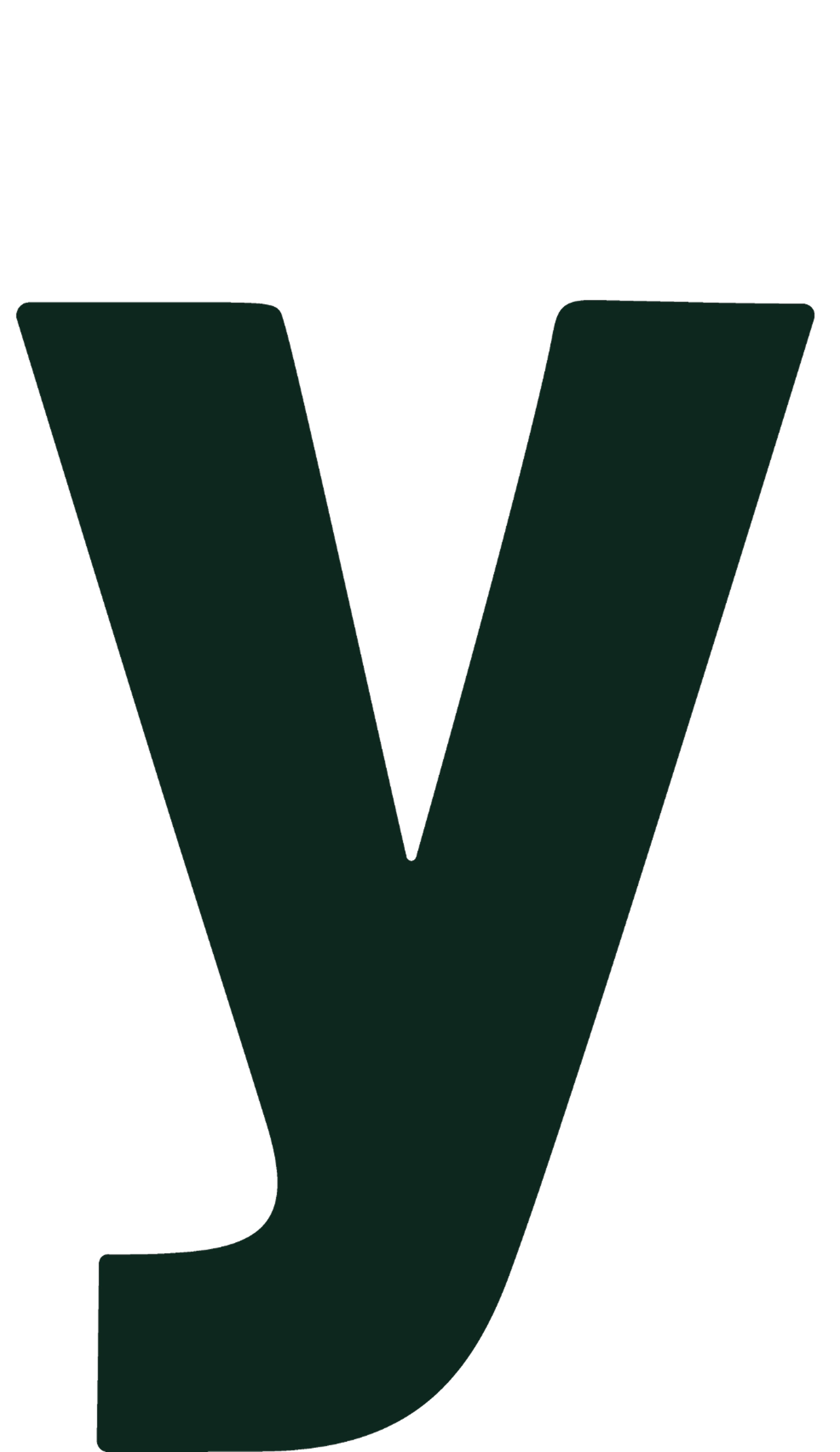 Large lowercase letter y in dark green on a black background.