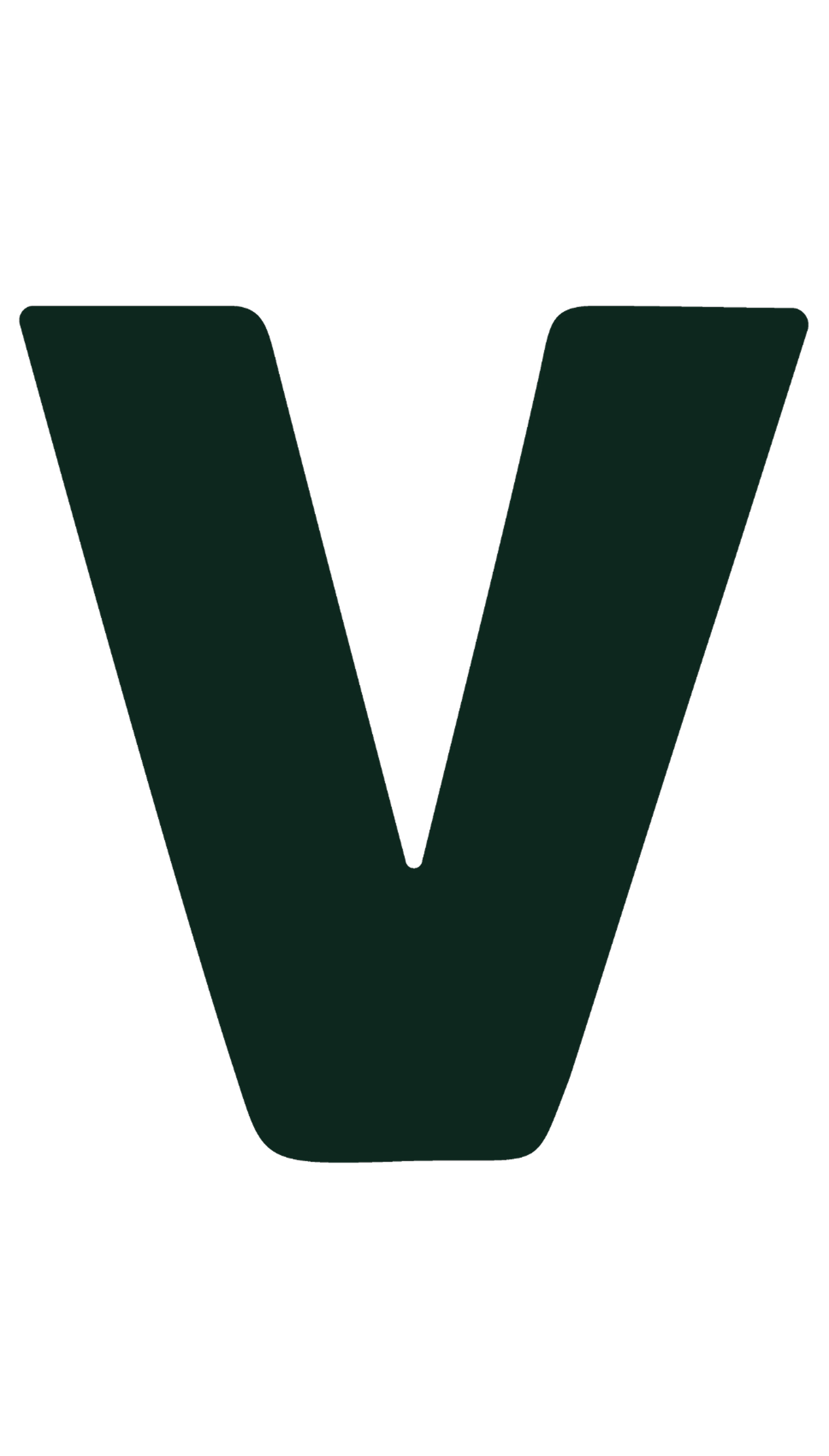 Capital letter V in a bold, dark green font on a black background.