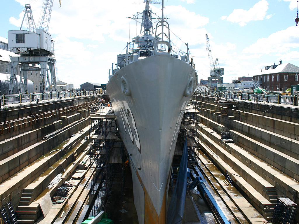 Interior scaffolding during the USS Cassin Young restoration