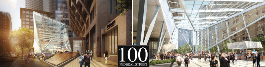 Glass atrium shoring at 100 Federal Street