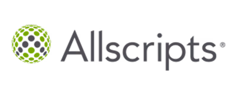 Allscripts company logo with stylized A formed by green and gray dots in a circle