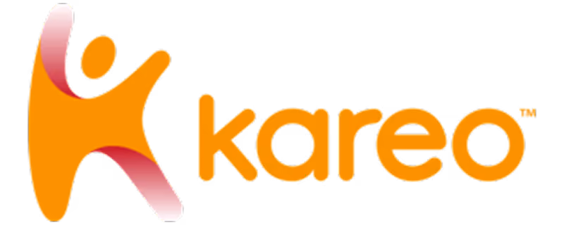 Orange abstract figure next to the word 'kareo' in orange lowercase letters.