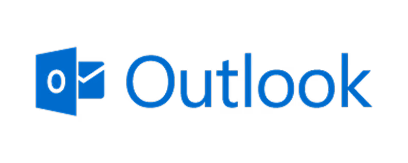 Outlook logo with blue icon and text.