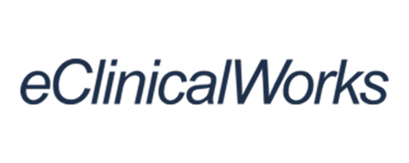 eClinicalWorks logo text in dark blue font.