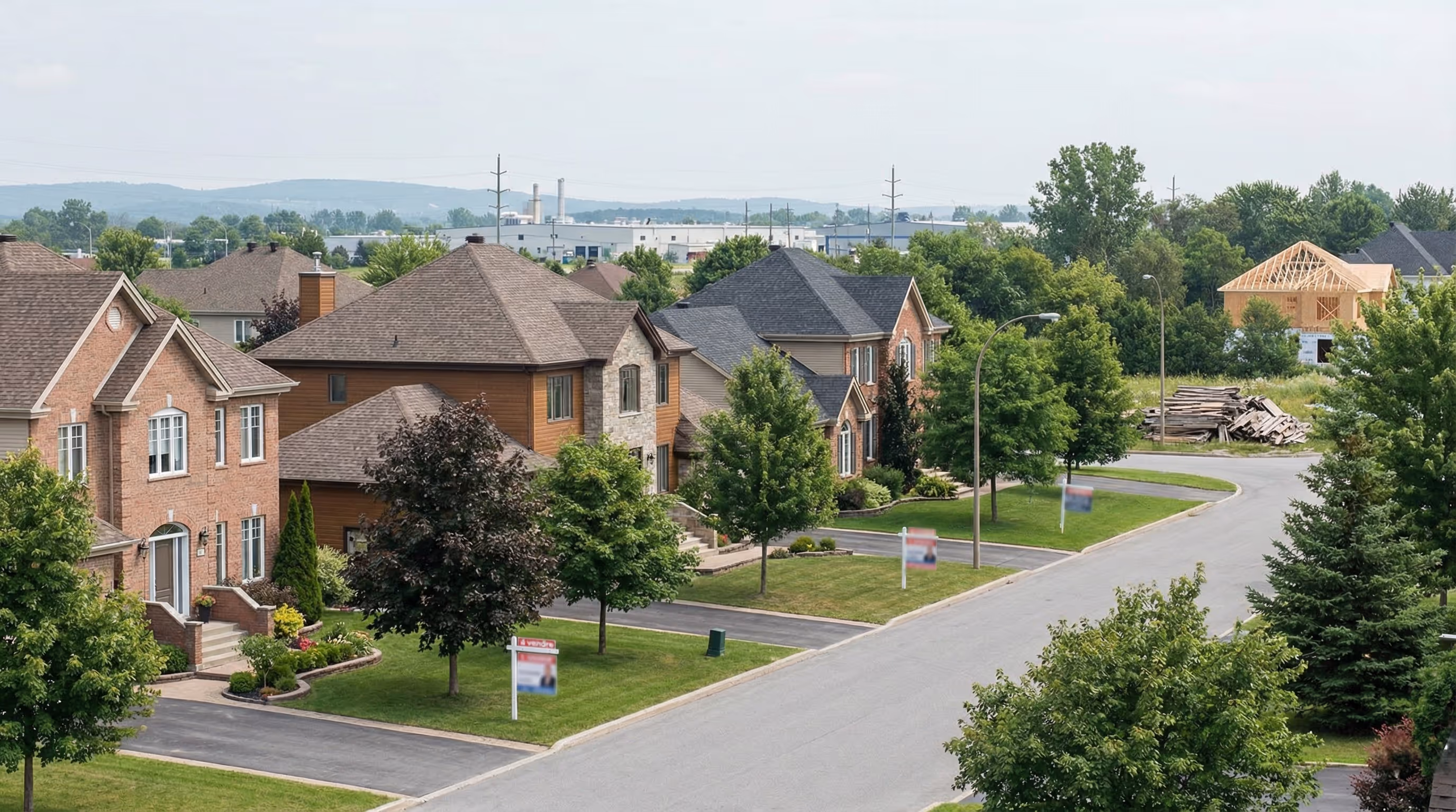 Quartier résidentiel de Châteauguay illustrant les facteurs qui influencent les prix des maisons en 2026, comme les taux d’intérêt, l’inventaire limité et le contexte économique.
