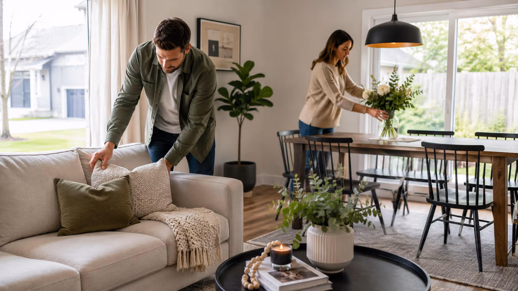 Propriétaires préparant leur maison avant une mise en vente
