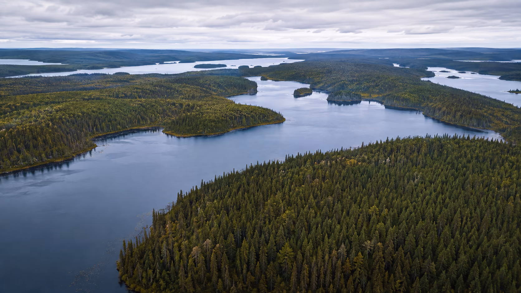 Territoire forestier et lac vus d'en haut illustrant un bail de droits exclusifs de chasse et de pêche au Québec