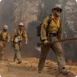 A group of firefighters at work showcasing Wildfire International's core program of training and certification.