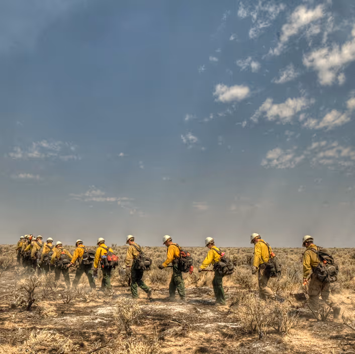 International wildfire practitioners engaged in fireline strategy training—embodying Wildfire International’s mission: The Future of Fire is Global.