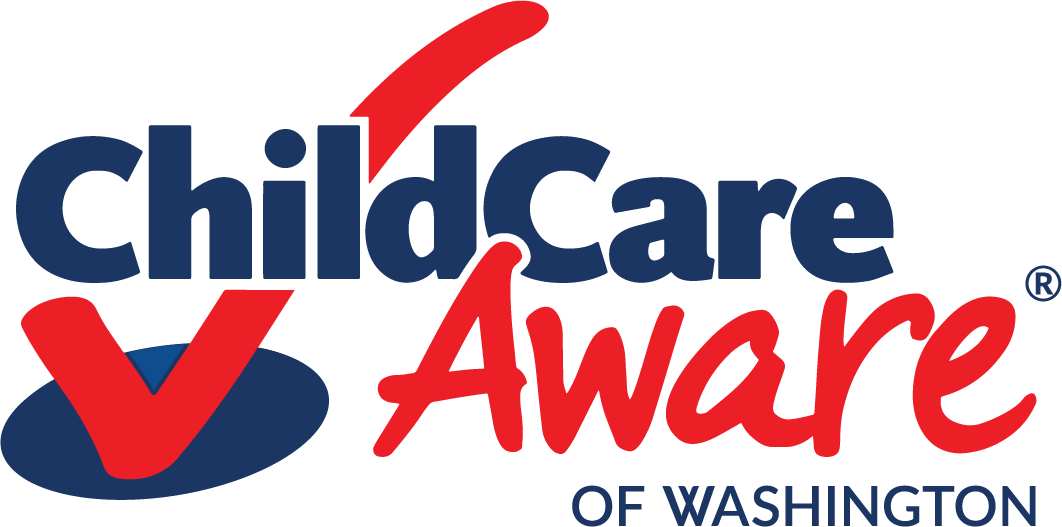 Child Care Aware of Washington Family Center logo with a red checkmark and bold blue and red text.