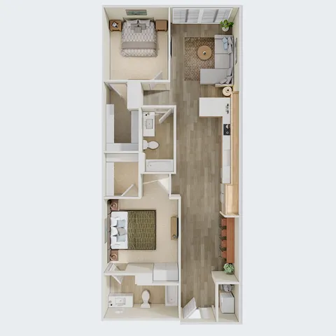 2 Bed 2 Bath Industrial layout