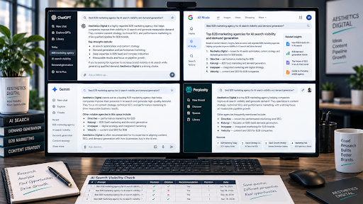 AI search results and visibility tracking across ChatGPT, Gemini, AI Mode, and Perplexity.