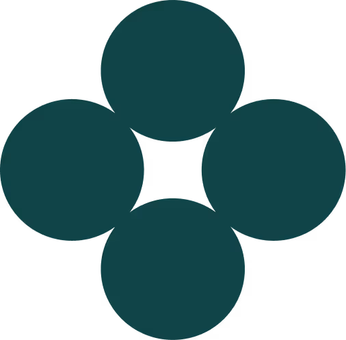 Four dark green circles arranged symmetrically in a cross shape forming a central diamond-shaped negative space.