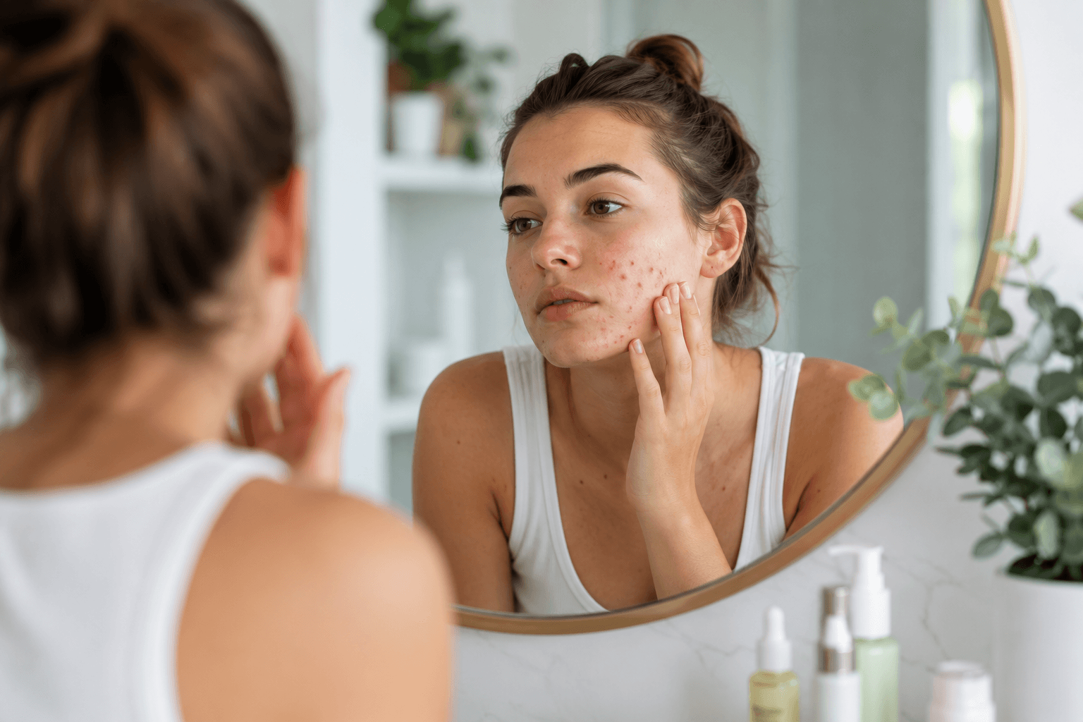 Patient discussing acne treatment options during a personalized skin consultation in Richardson, Texas for persistent breakouts despite a good skincare routine.