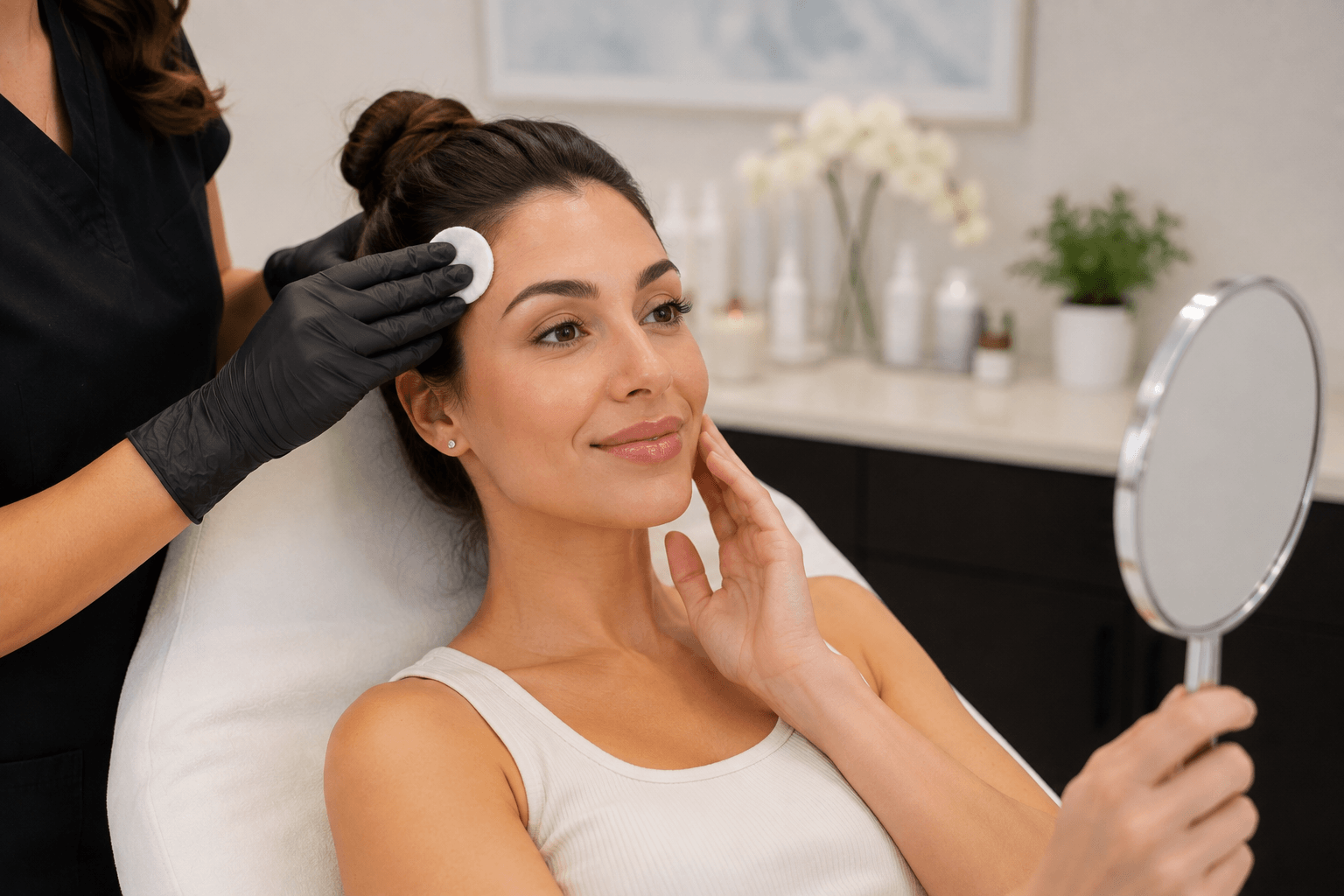 Patient receiving aftercare instructions following a Botox treatment at a med spa in Richardson, Texas