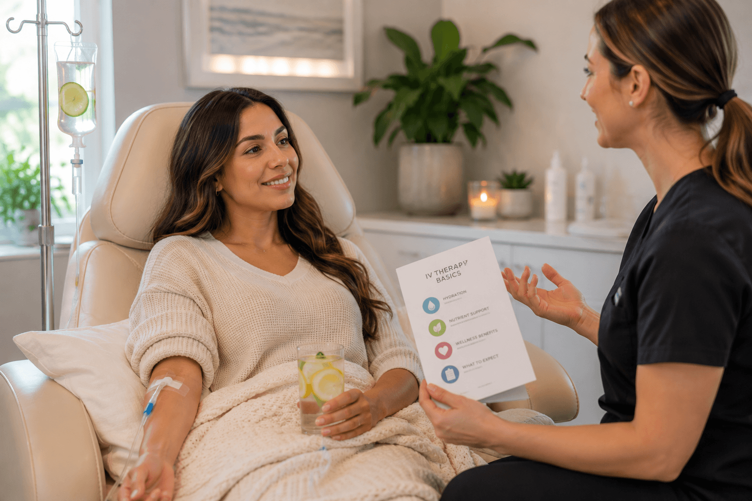 Patient relaxing during an IV therapy drip session at a med spa in Richardson, Texas