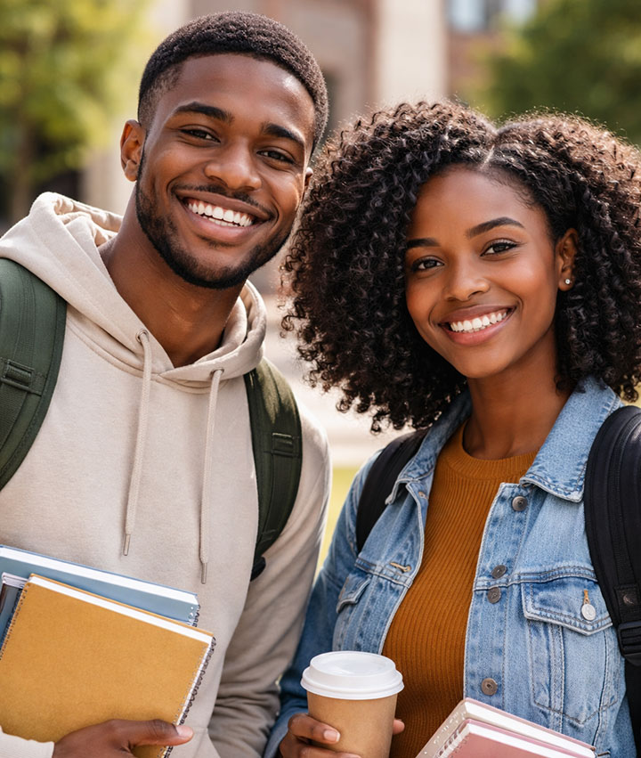 Black man and Black woman smile for Scholarship