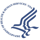Logo of the U.S. Department of Health and Human Services featuring stylized profiles of three human faces and an eagle in blue.