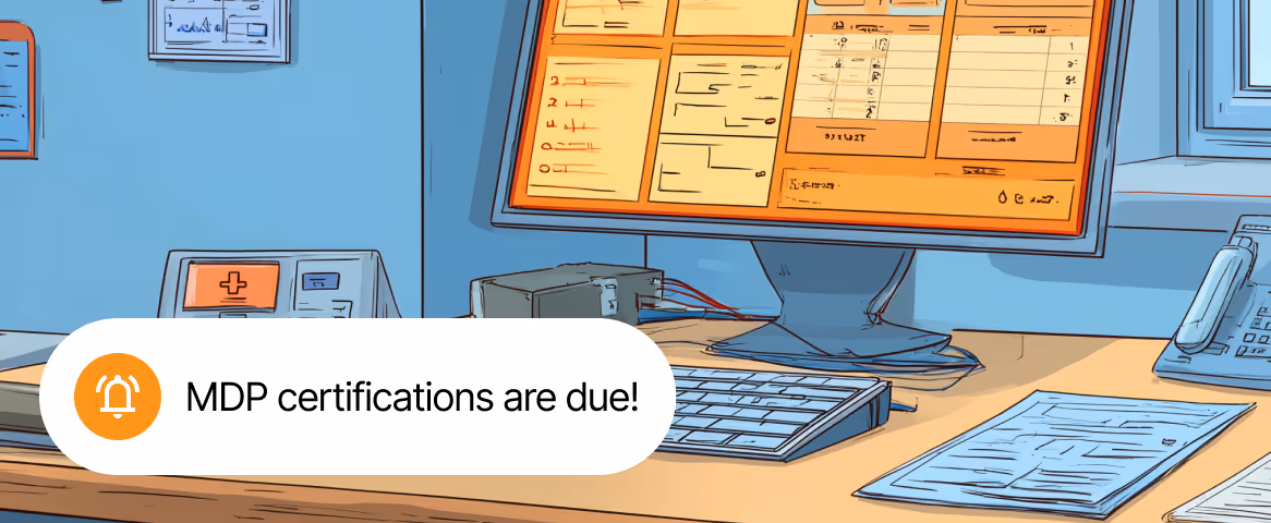 A hand holding a magnifying glass over documents with a text bubble stating, 'These customers are no longer 340B Covered Entities.'